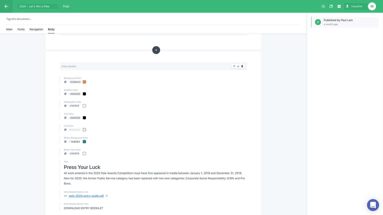 Prismic CMS editor interface